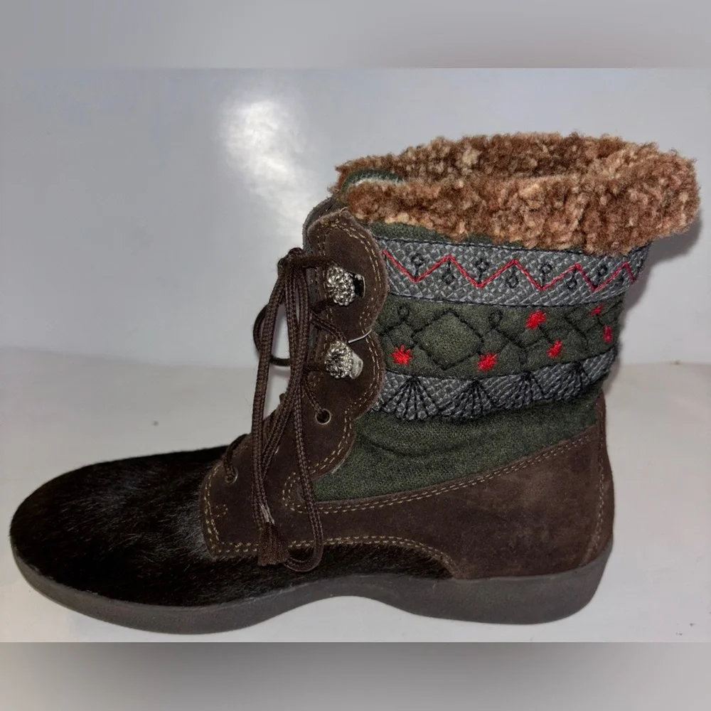 Tecnica Leather Hiking Boots‎ Women's 40 Size 9.5 Calf Hair Sherpa Lined Vintage